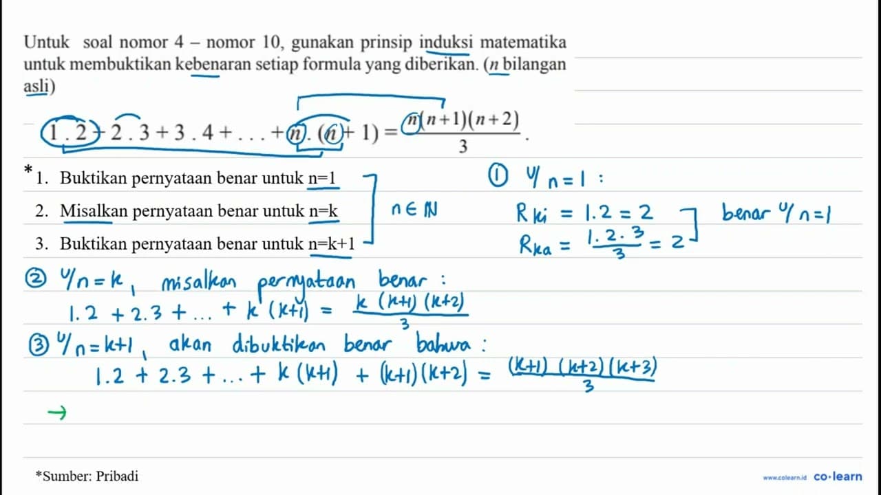 Untuk soal nomor 4 - nomor 10, gunakan prinsip induksi