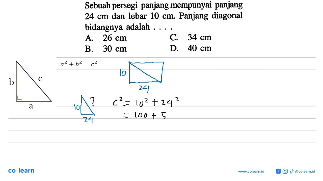 Sebuah persegi panjang mempunyai panjang 24 cm dan lebar 10