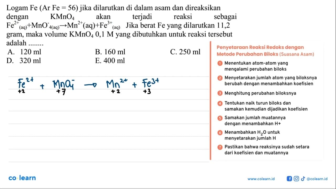 Logam Fe (Ar Fe=56) jika dilarutkan di dalam asam dan