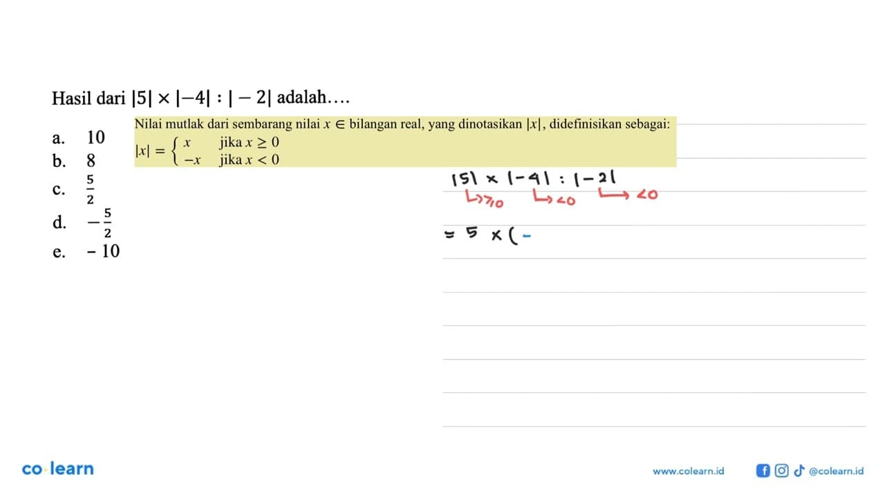 Hasil dari |5|x|-4|:|-2| adalah ....