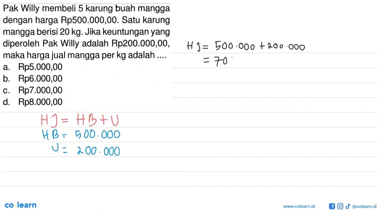 Pak Willy membeli 5 karung buah mangga dengan harga