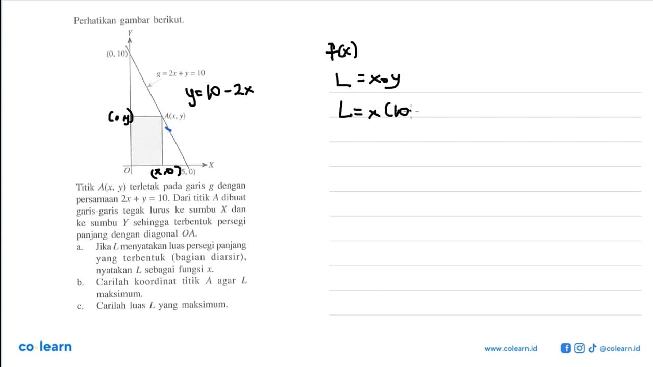 Perhatikan gambar berikut.Titik A(x, y) terletak pada garis