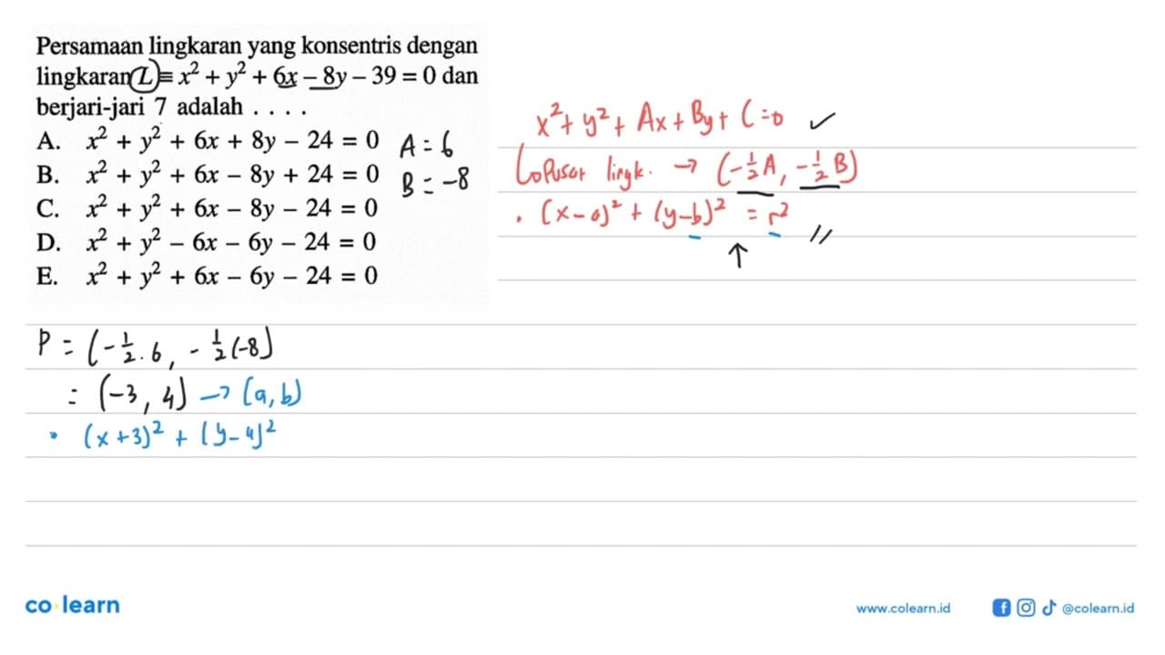 Persamaan lingkaran yang konsentris dengan lingkaran L