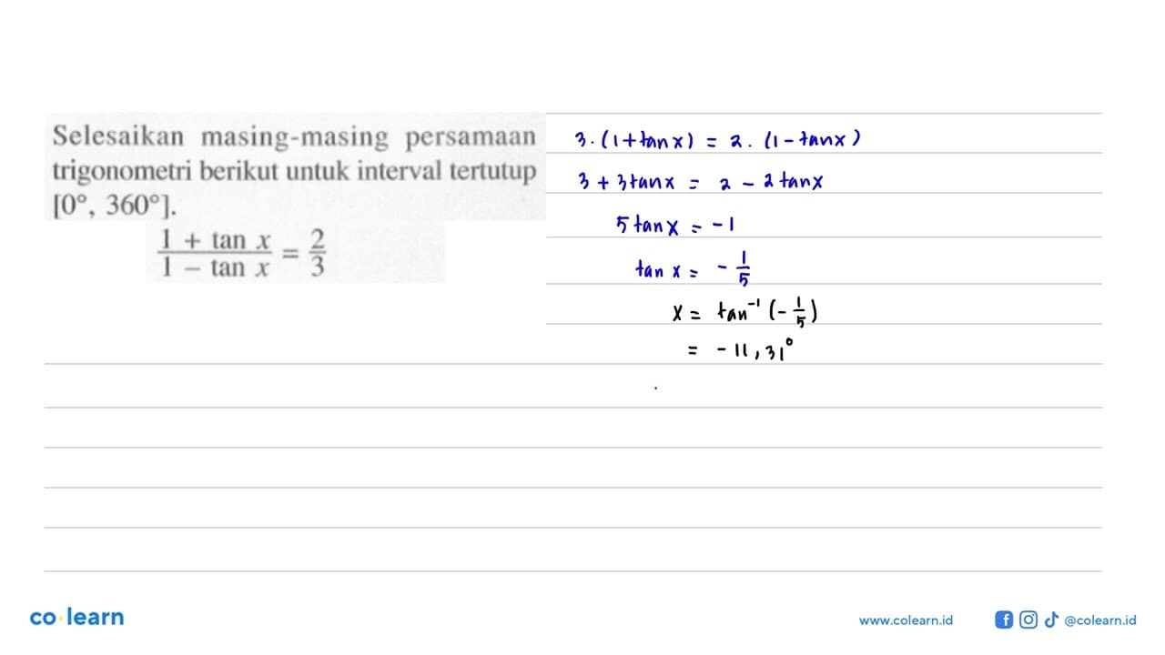 Selesaikan persamaan trigonometri berikut untuk interval