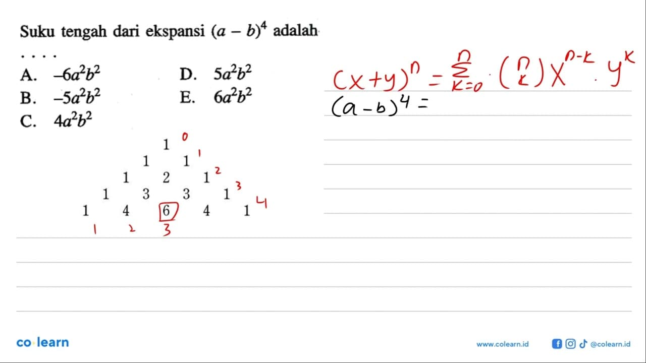 Suku tengah dari ekspansi (a-b)^4 adalah ...