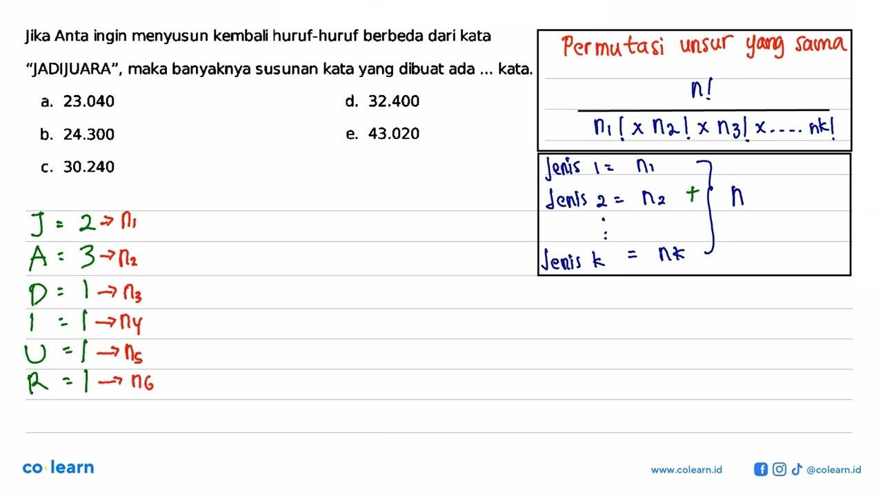 Jika Anta ingin menyusun kembali huruf-huruf berbeda dari