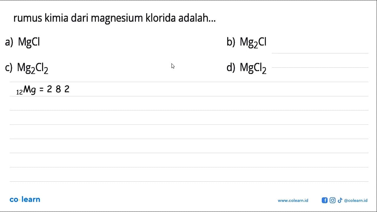 rumus kimia dari magnesium klorida adalah...