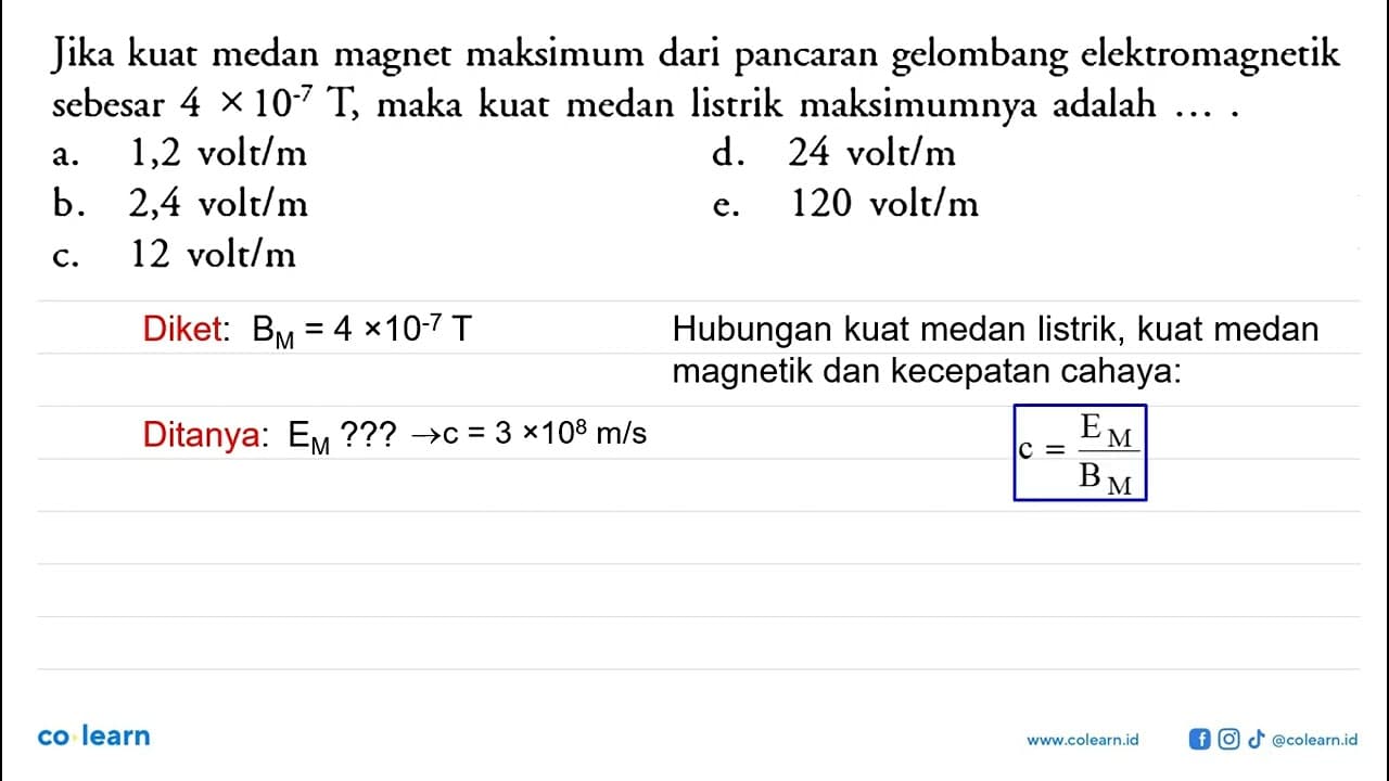 Jika kuat medan magnet maksimum dari pancaran gelombang