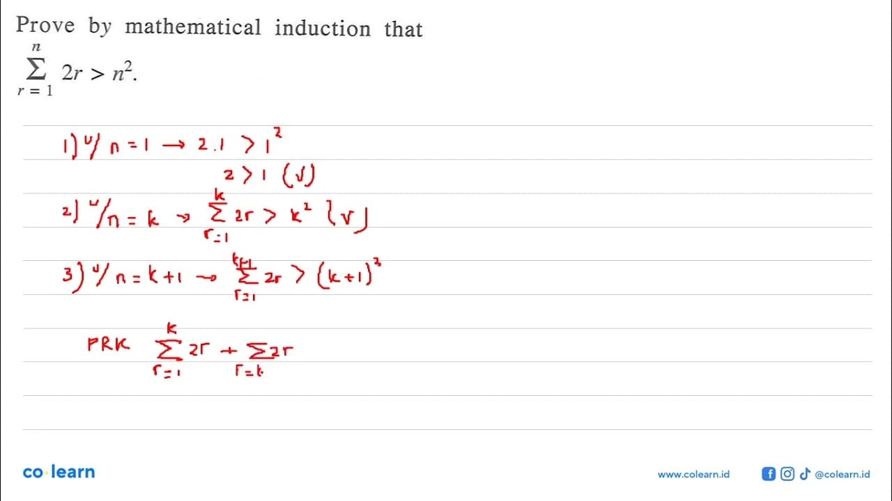 Prove by mathematical induction that sigma r=1 n 2r>n^2.