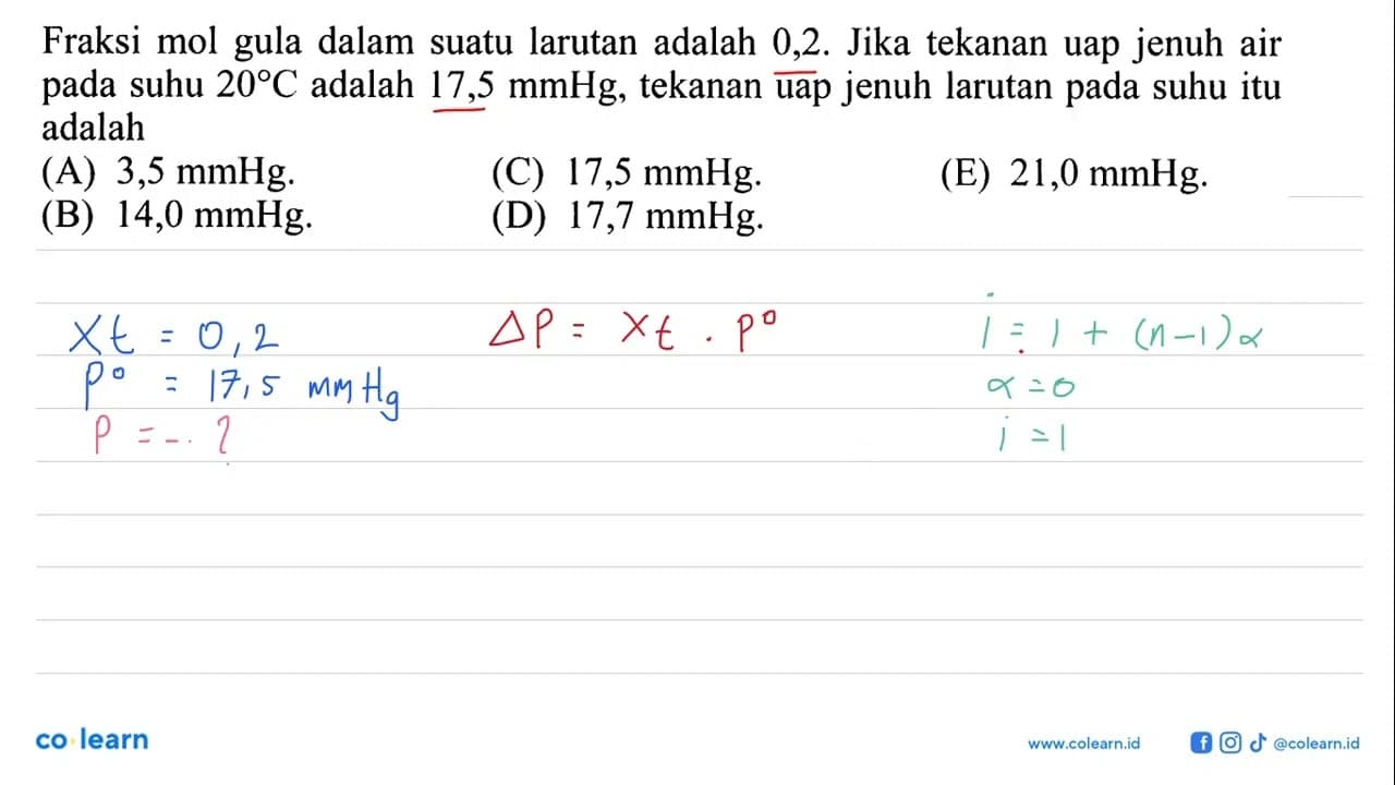 Fraksi mol gula dalam suatu larutan adalah 0,2. Jika