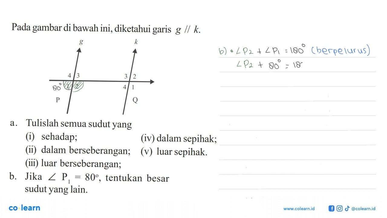 Pada gambar di bawah ini, diketahui garis g // k. g k 4 3 3