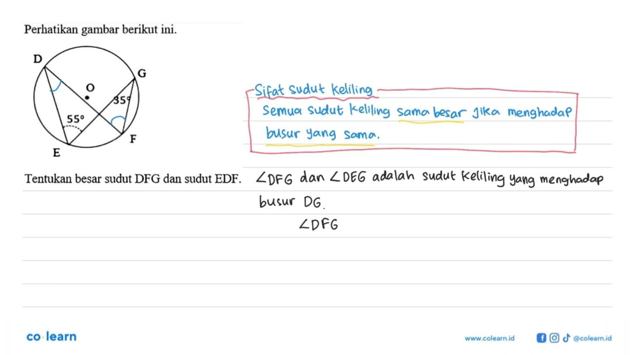 Perhatikan gambar berikut ini. D GO 55 35 E FTentukan besar