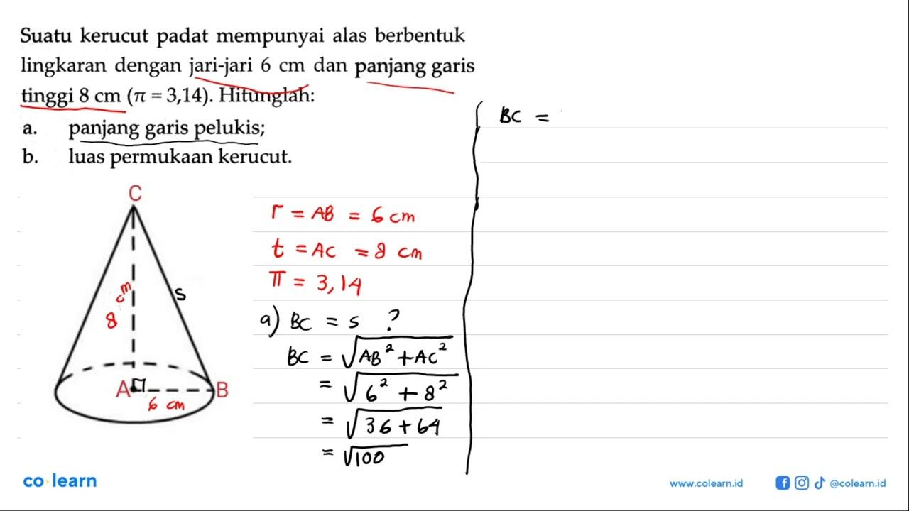 Suatu kerucut padat mempunyai alas berbentuk lingkaran