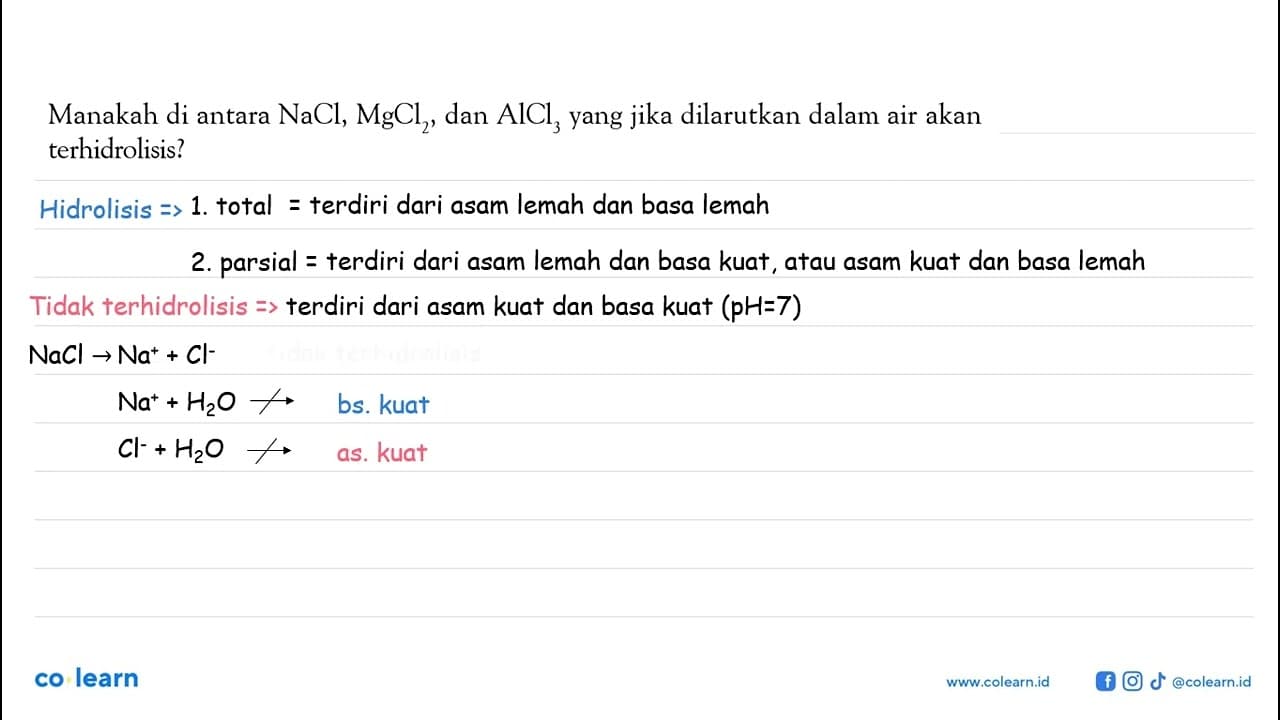 Manakah di antara NaCl, MgCl2, dan AlCl3 yang jika