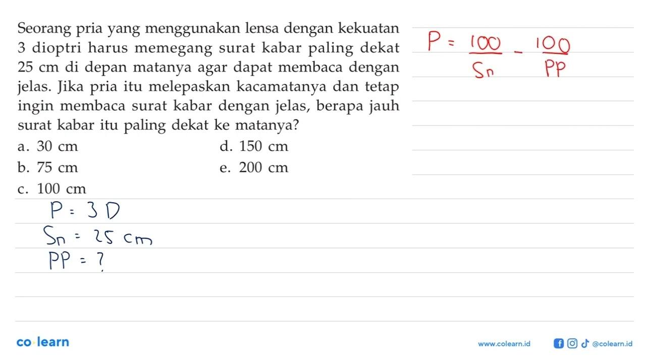 Seorang pria yang menggunakan lensa dengan kekuatan 3