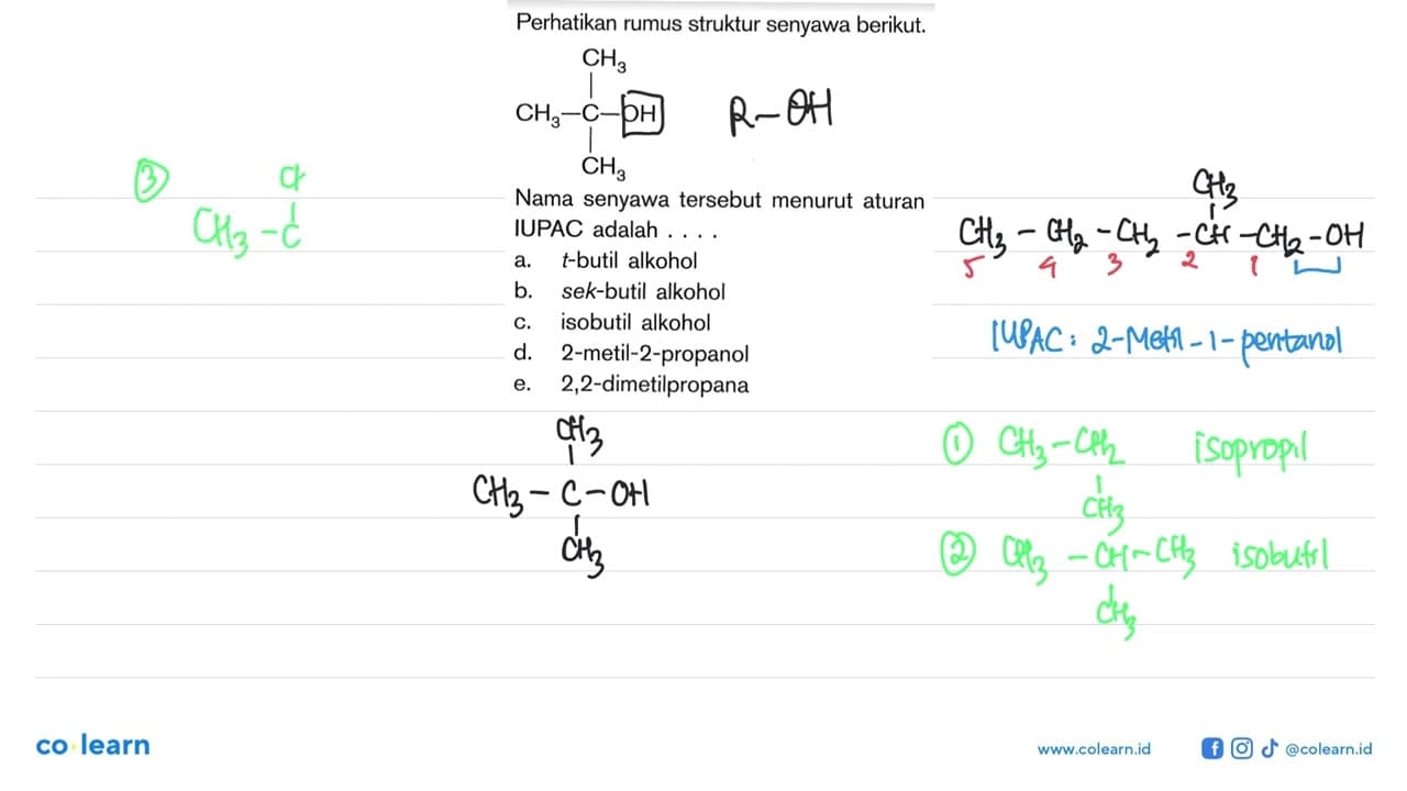 Perhatikan rumus struktur senyawa berikut.CH3|CH3-C-OH