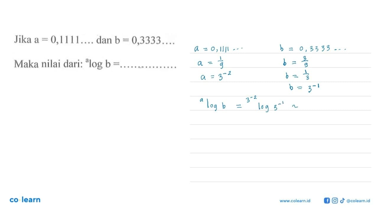 Jika a=0,1111.... dan b=0,3333... Maka nilai dari: