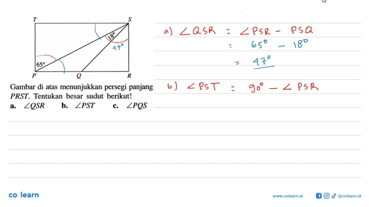 T S 18 65 P Q R Gambar di atas menunjukkan persegi panjang