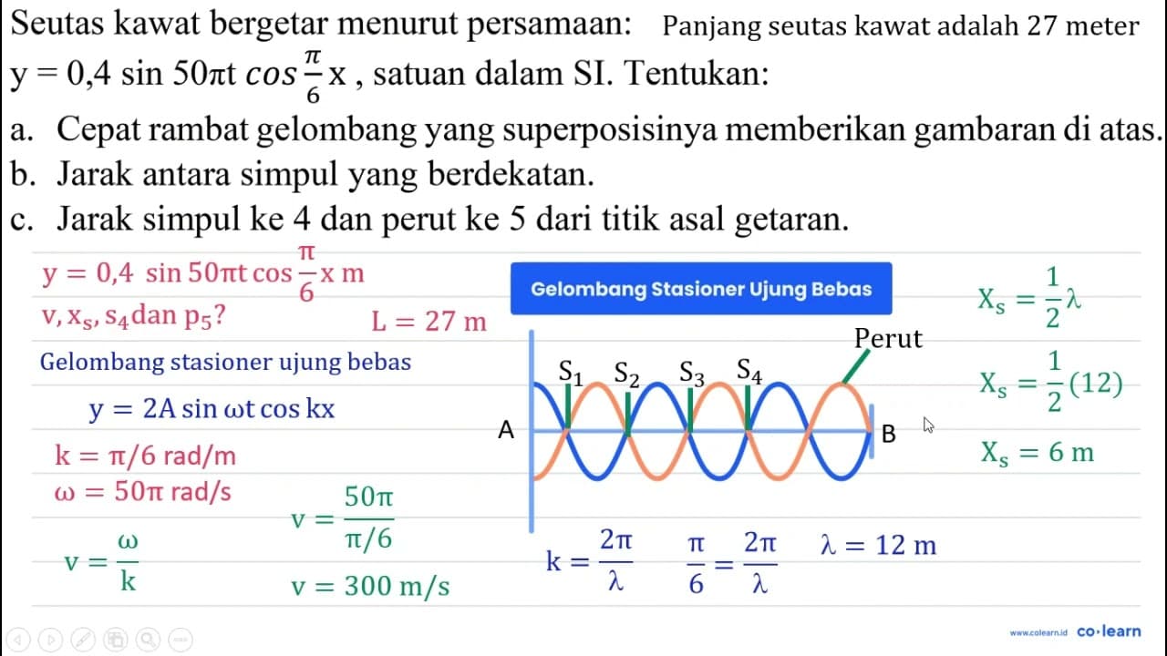 Seutas kawat bergetar menurut persamaan: y=0,4 sin 50 pi t