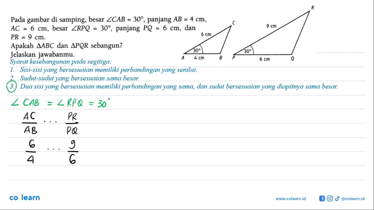 Pada gambar di samping, besar sudut CAB=30, panjang AB=4