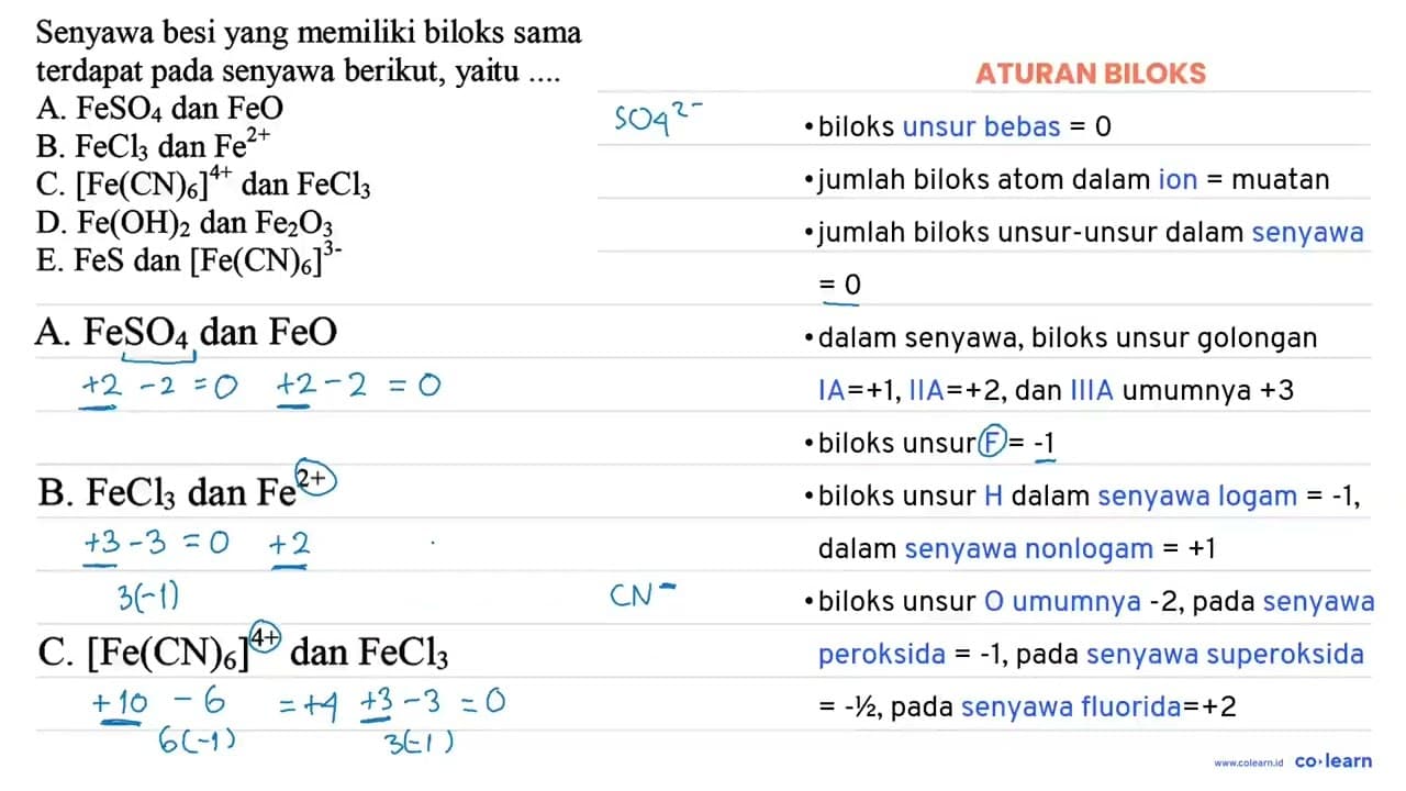 Senyawa besi yang memiliki biloks sama terdapat pada