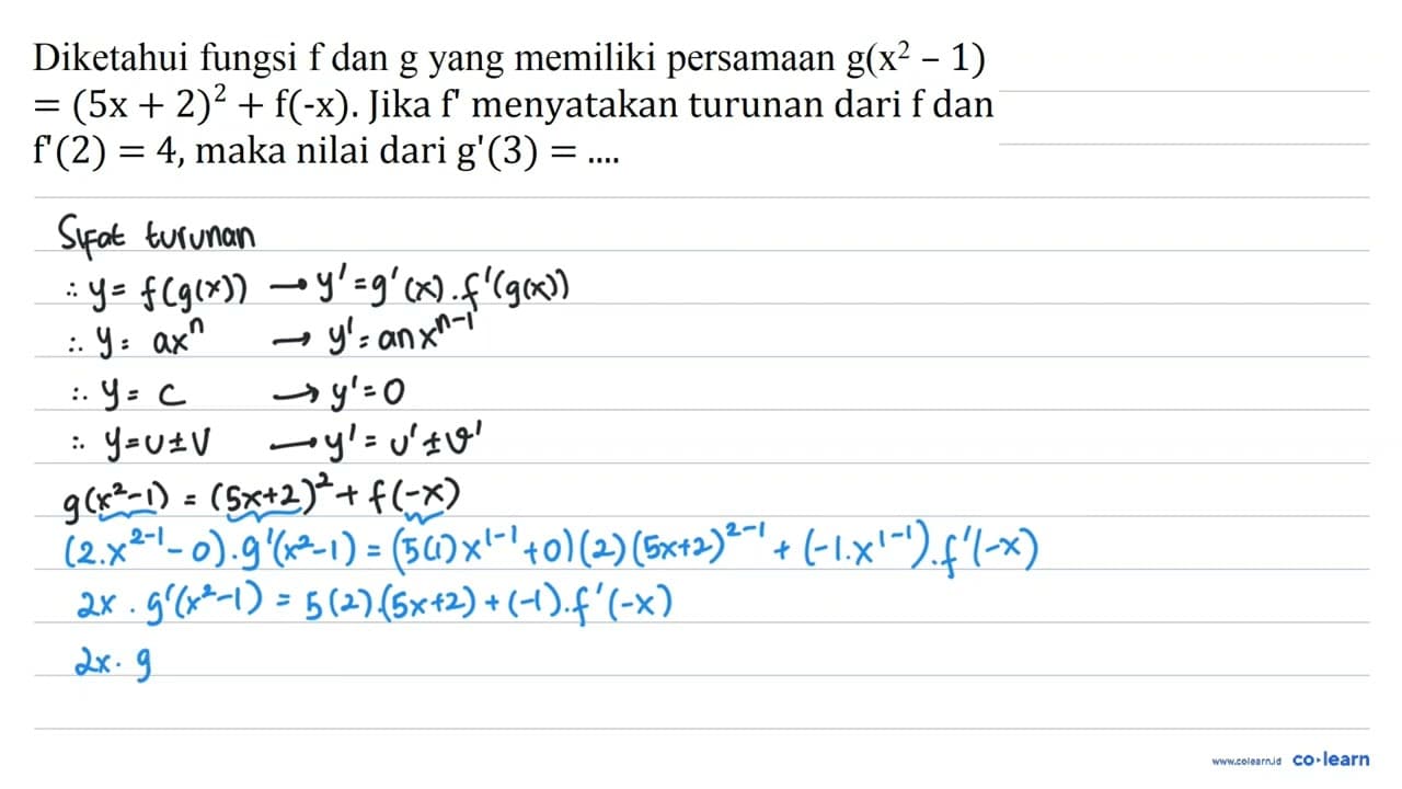 Diketahui fungsi f dan g yang memiliki persamaan g(x^(2)-1)