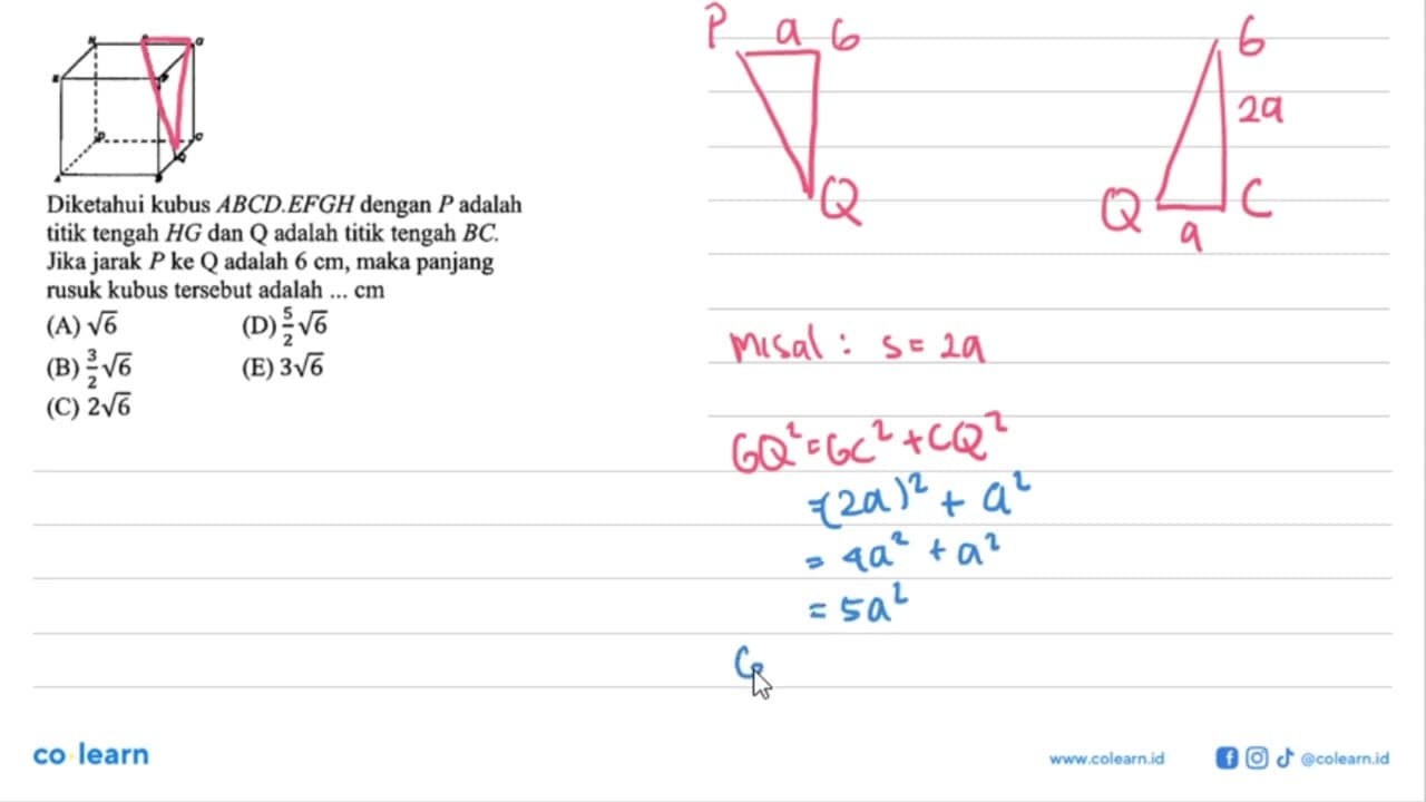 Diketahui kubus ABCD EFGH dengan P adalah titik tengah HG