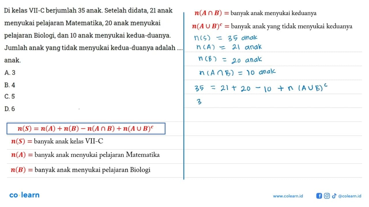 Di kelas VII-C berjumlah 35 anak. Setelah didata, 21 anak