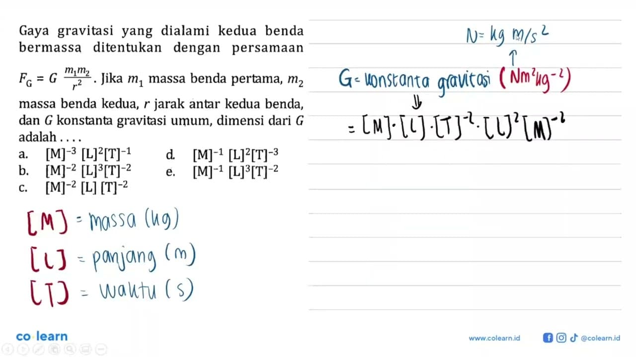 Gaya gravitasi yang dialami kedua benda bermassa ditentukan