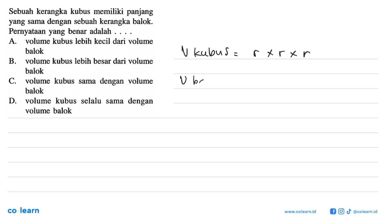 Sebuah kerangka kubus memiliki panjang yang sama dengan