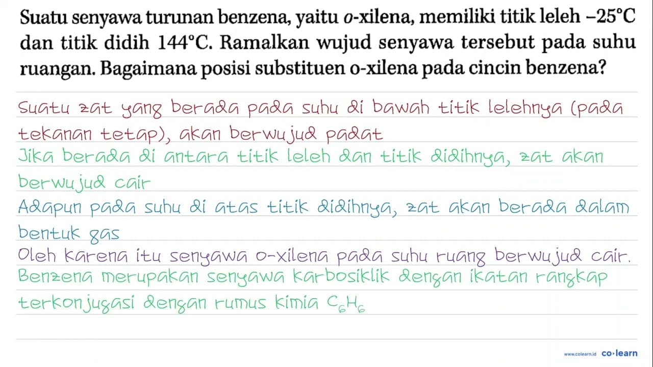 Suatu senyawa turunan benzena, yaitu o-xilena, memiliki