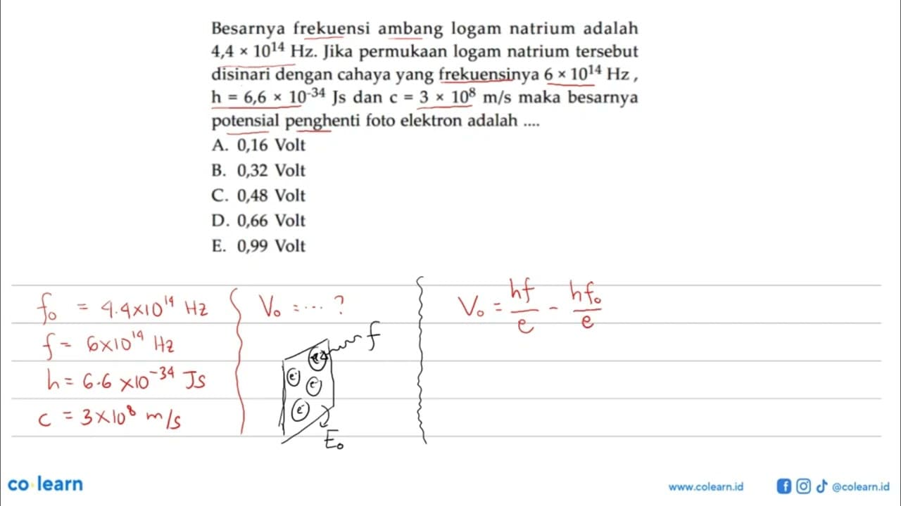 Besarnya frekuensi ambang logam natrium adalah 4,4 x 10^14