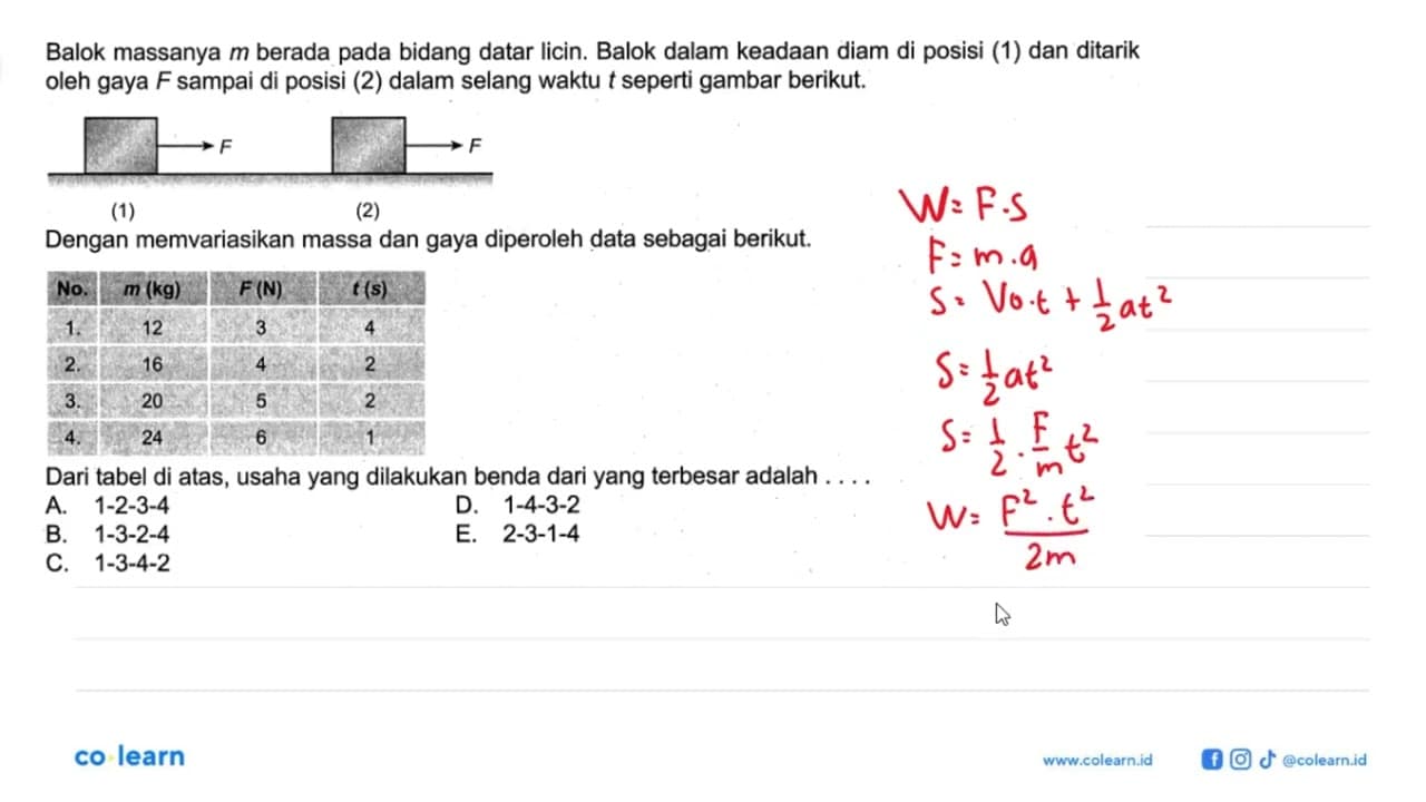 Balok massanya m berada pada bidang datar licin. Balok