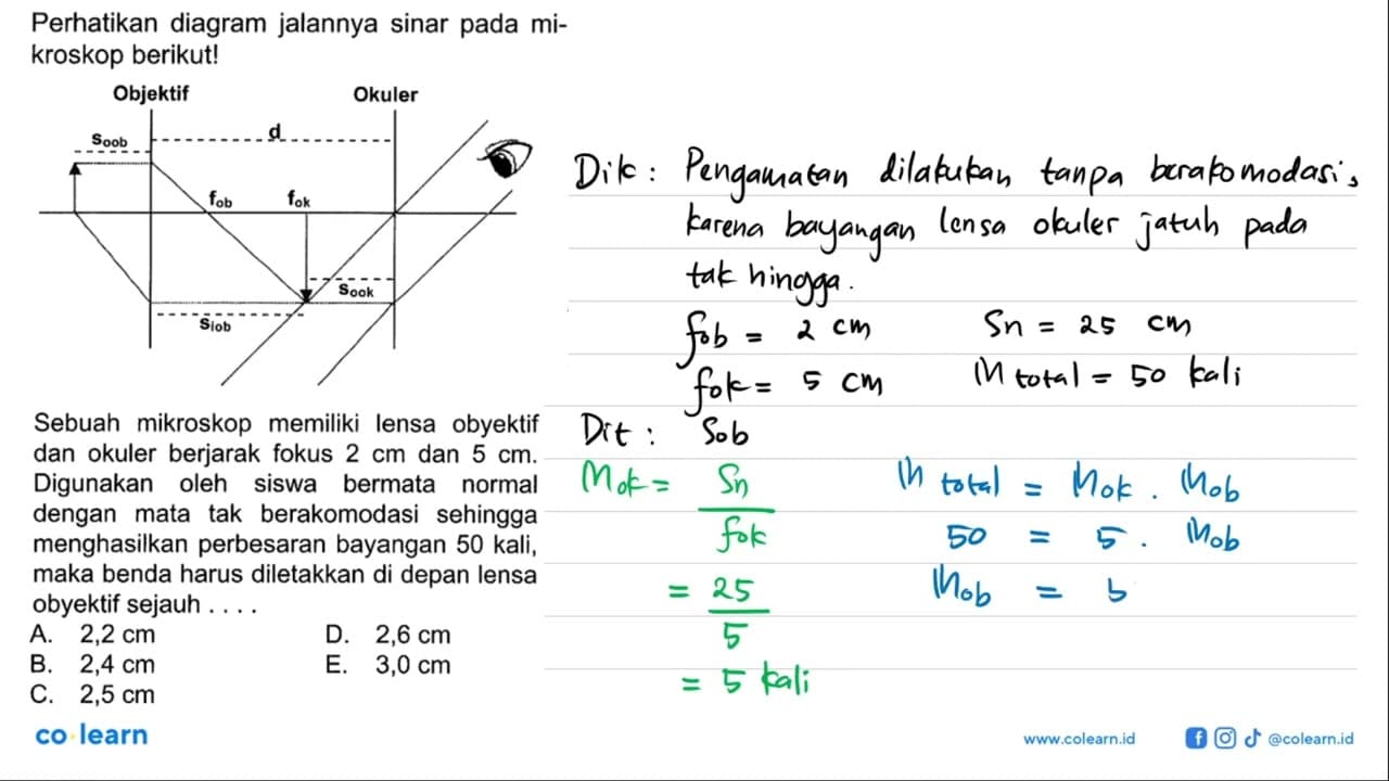 Perhatikan diagram jalannya sinar pada mikroskop berikut!