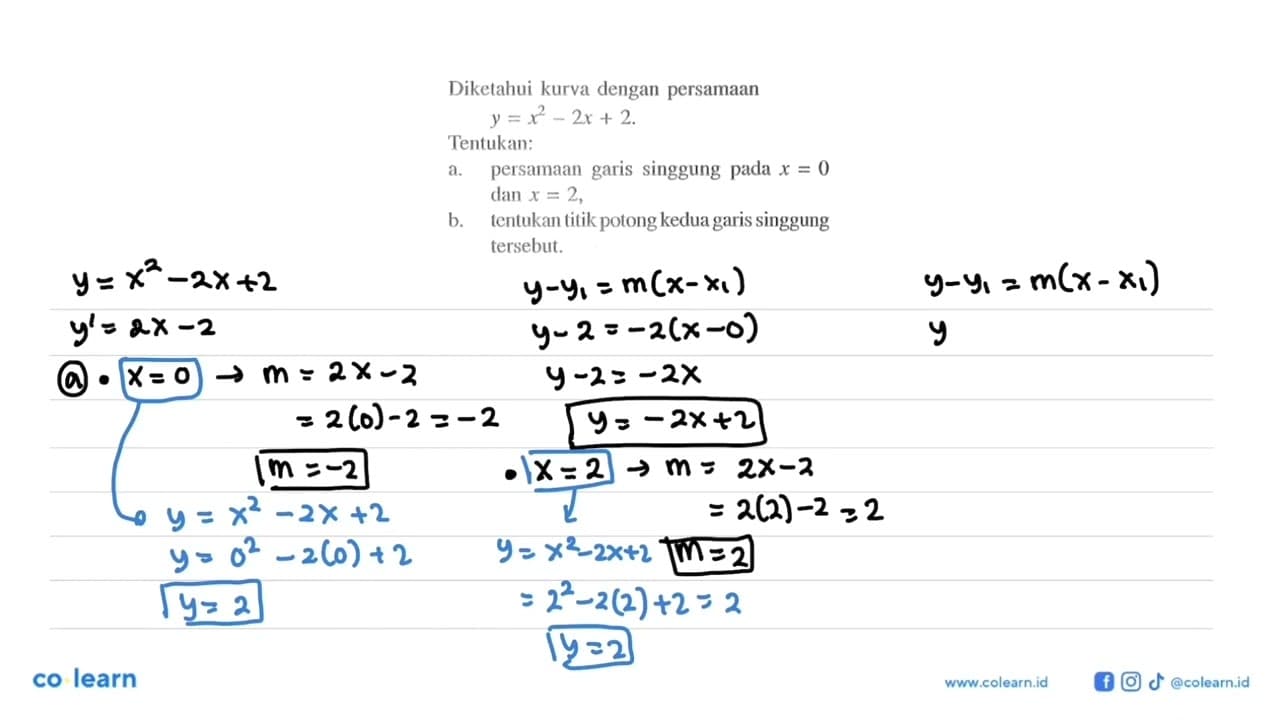 Diketahui kurva dengan persamaan y=x^2-2x+2. Tentukan:a.