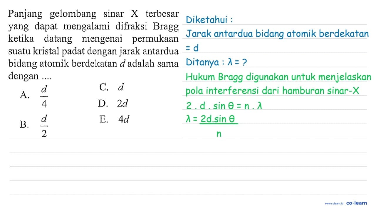 Panjang gelombang sinar X terbesar yang dapat mengalami