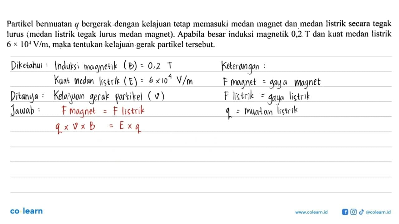 Partikel bermuatan q bergerak.dengan kelajuan tetap