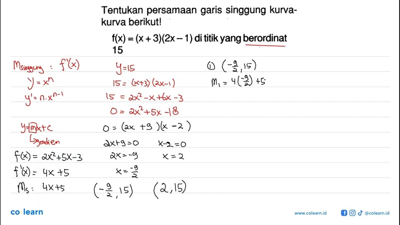 Tentukan persamaan garis singgung kurvakurva berikut!