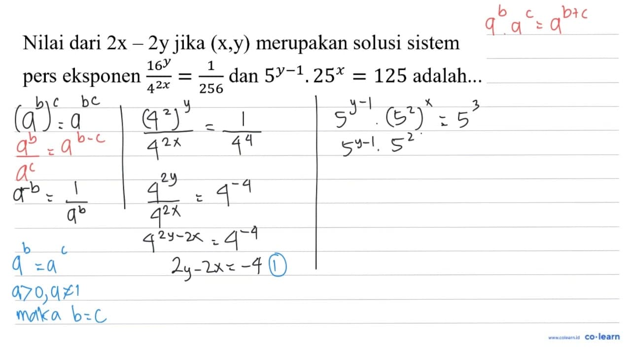 Nilai dari 2 x-2 y jika (x, y) merupakan solusi sistem pers