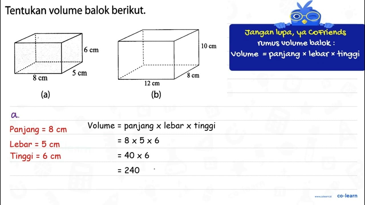 Tentukan volume balok berikut. (a) 12 cm (b)