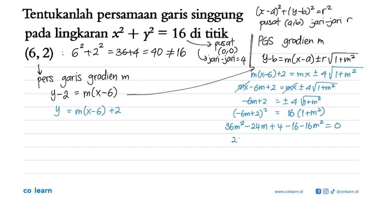 Tentukanlah persamaan garis singgung pada lingkaran