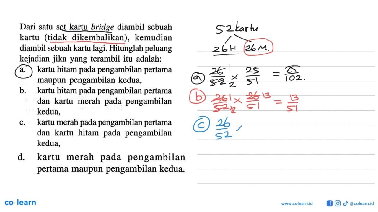 Dari satu set kartu bridge diambil sebuah kartu (tidak