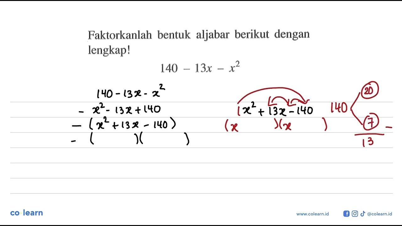 Faktorkanlah bentuk aljabar berikut dengan lengkap!