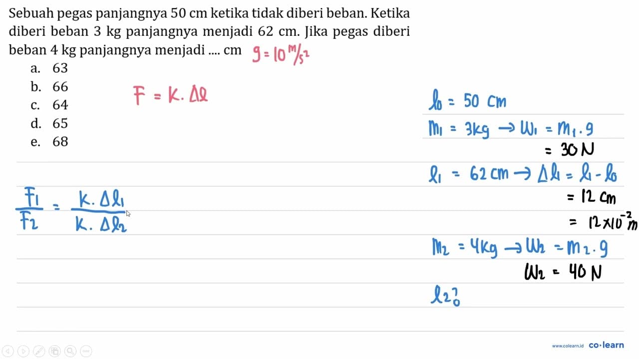 Sebuah pegas panjangnya 50 cm ketika tidak diberi beban.