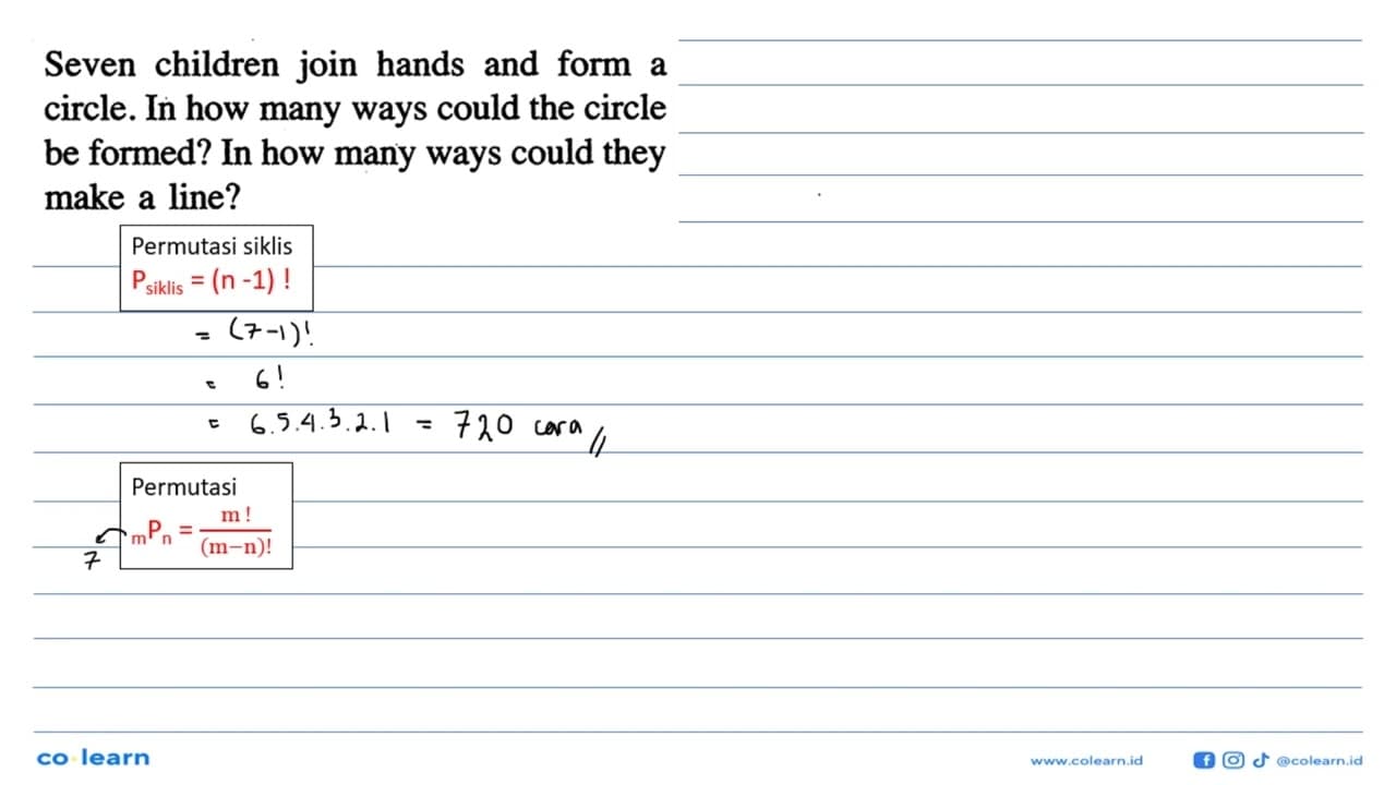 Seven children join hands and form a circle. In how many