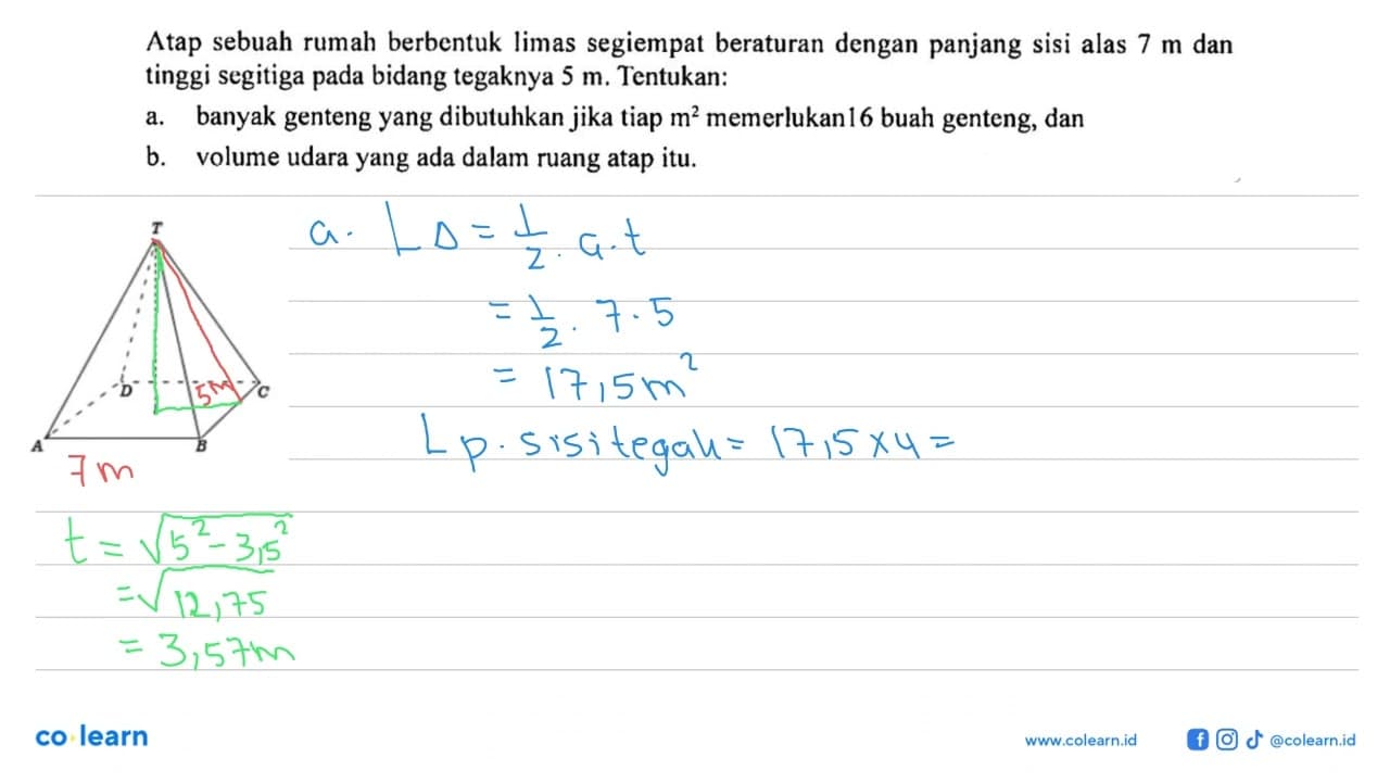 Atap sebuah rumah berbentuk limas segiempat beraturan