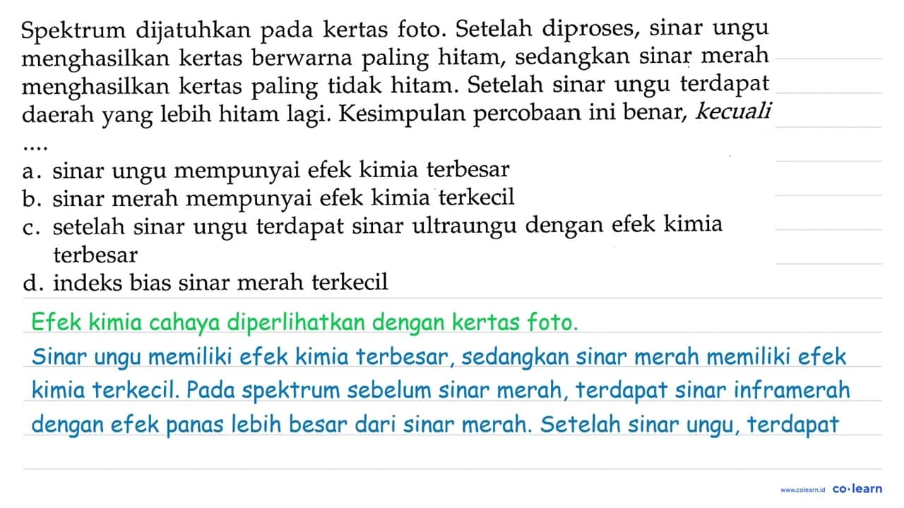 Spektrum dijatuhkan pada kertas foto. Setelah diproses,