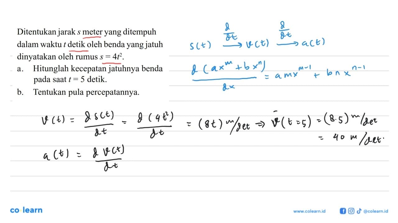 Ditentukan jarak s meter yang ditempuh dalam waktu t detik