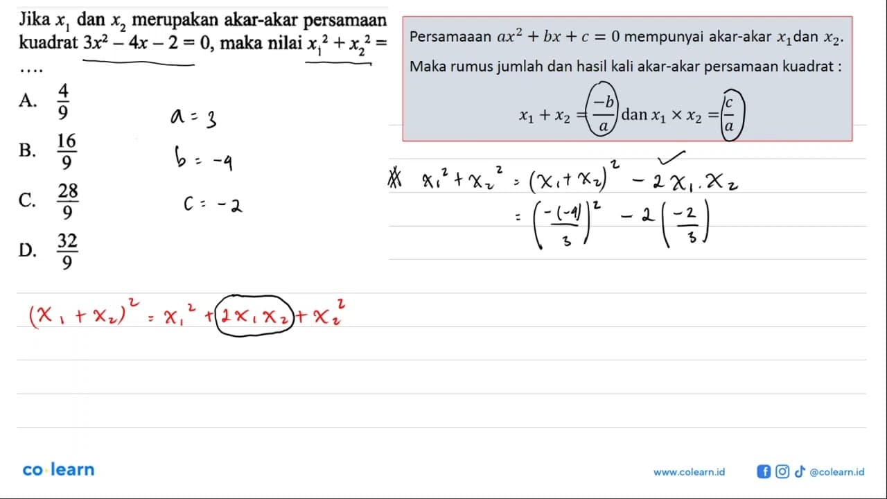 Jika x1, dan x2 merupakan akar-akar persamaan kuadrat 3x^2