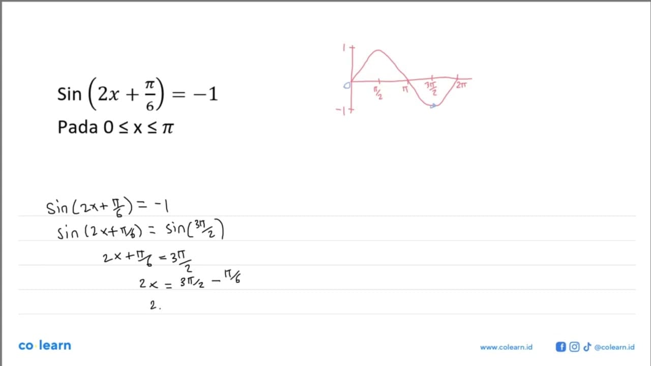 sin (2x + pi/6)=-1 Pada 0 <= x <= pi